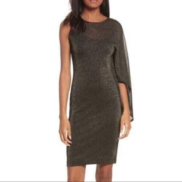 BNWT Ted Baker London Monyca Black Gold Metallic One Shoulder Draped Dress - Picture 5 of 16